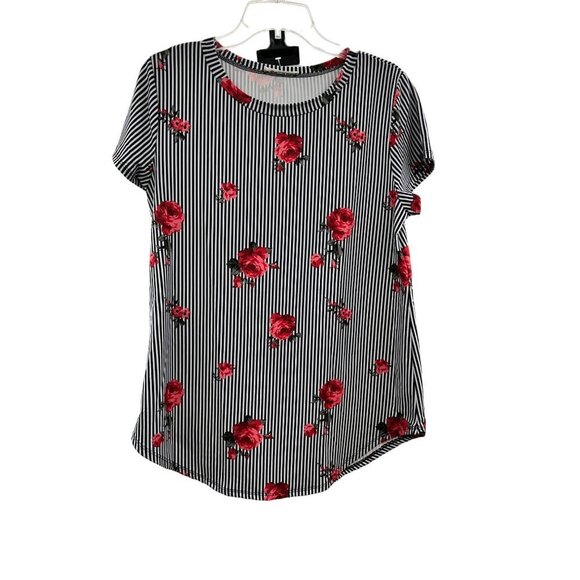 Bombom Womens Striped/Floral Short Sleeve Top Multicolor Size Medium - Picture 1 of 8